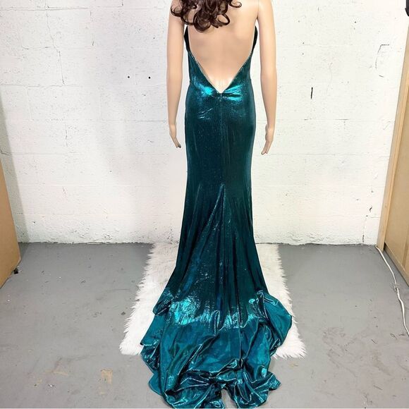 NEW COLETTE for MON CHERI liquid turquoise sparkle gown maxi prom formal dress 4 - Picture 5 of 10